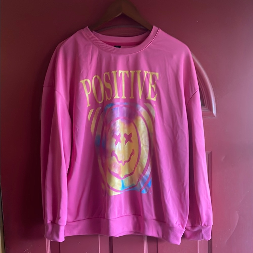 SHEIN Pink and Yellow Crew Neck Sweatshirt